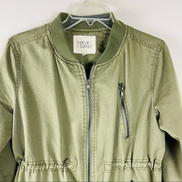 Thread & Supply green lightweight cinch waist cargo utility zip jacket small - Picture 2 of 6